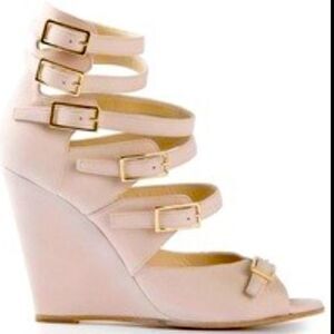 Chloé Buckled Wedge Pink Suede Sandals US 10/ EU 40